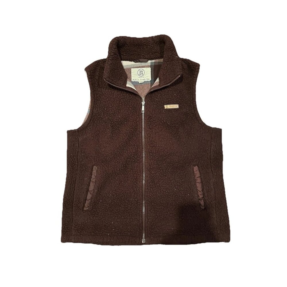 Sage Collective Women's Size M Maroon Fleece Zip Up Vest Flannel Lined